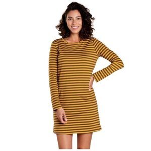 Toad & Co brown and mustard yellow striped windmere II long sleeve dress size M